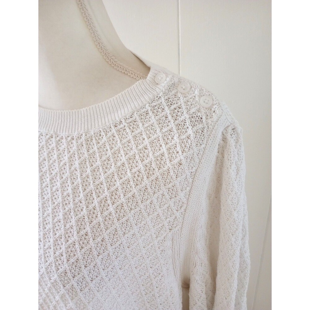 Talbots Textured 2X Sweater White Crochet Pullover Long Sleeve 100% Cotton
